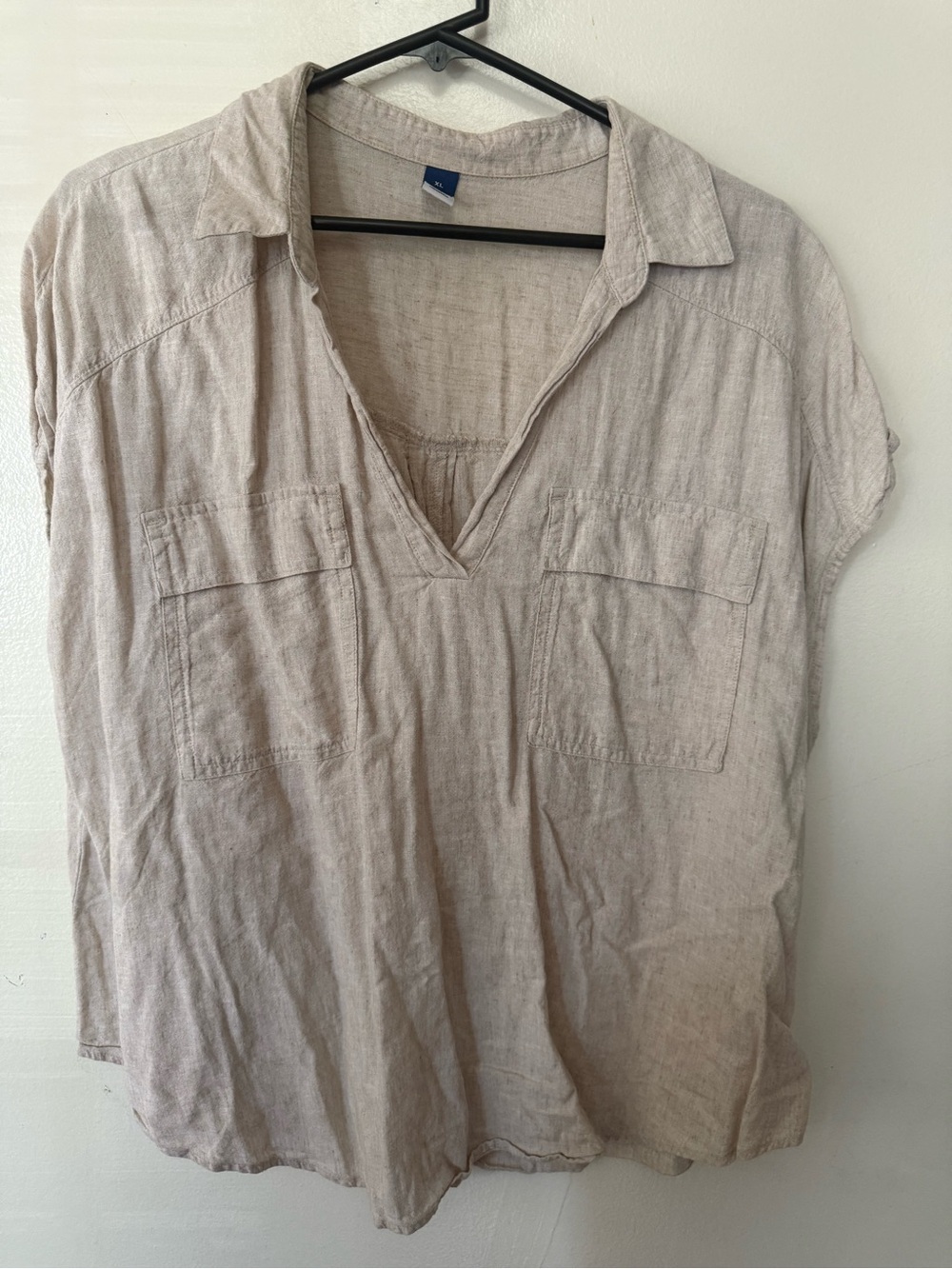 Old Navy Light Beige Linen-Blend V-Neck Tunic